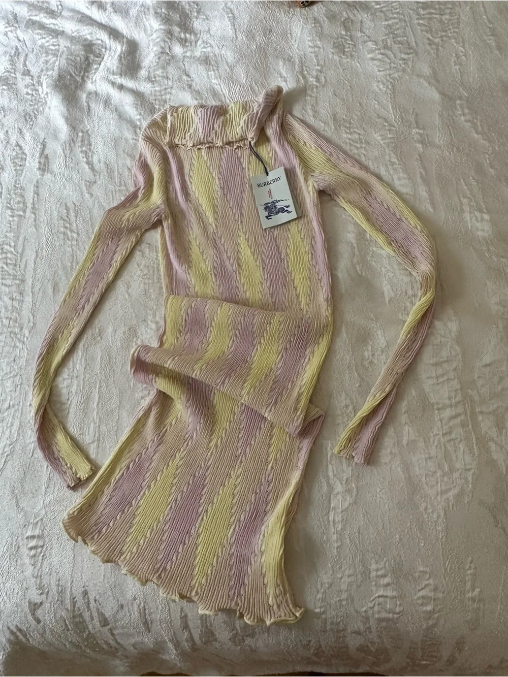Burberry Striped Ribbed Knit Dress Top - Pink & Yellow - Picture 2 of 5